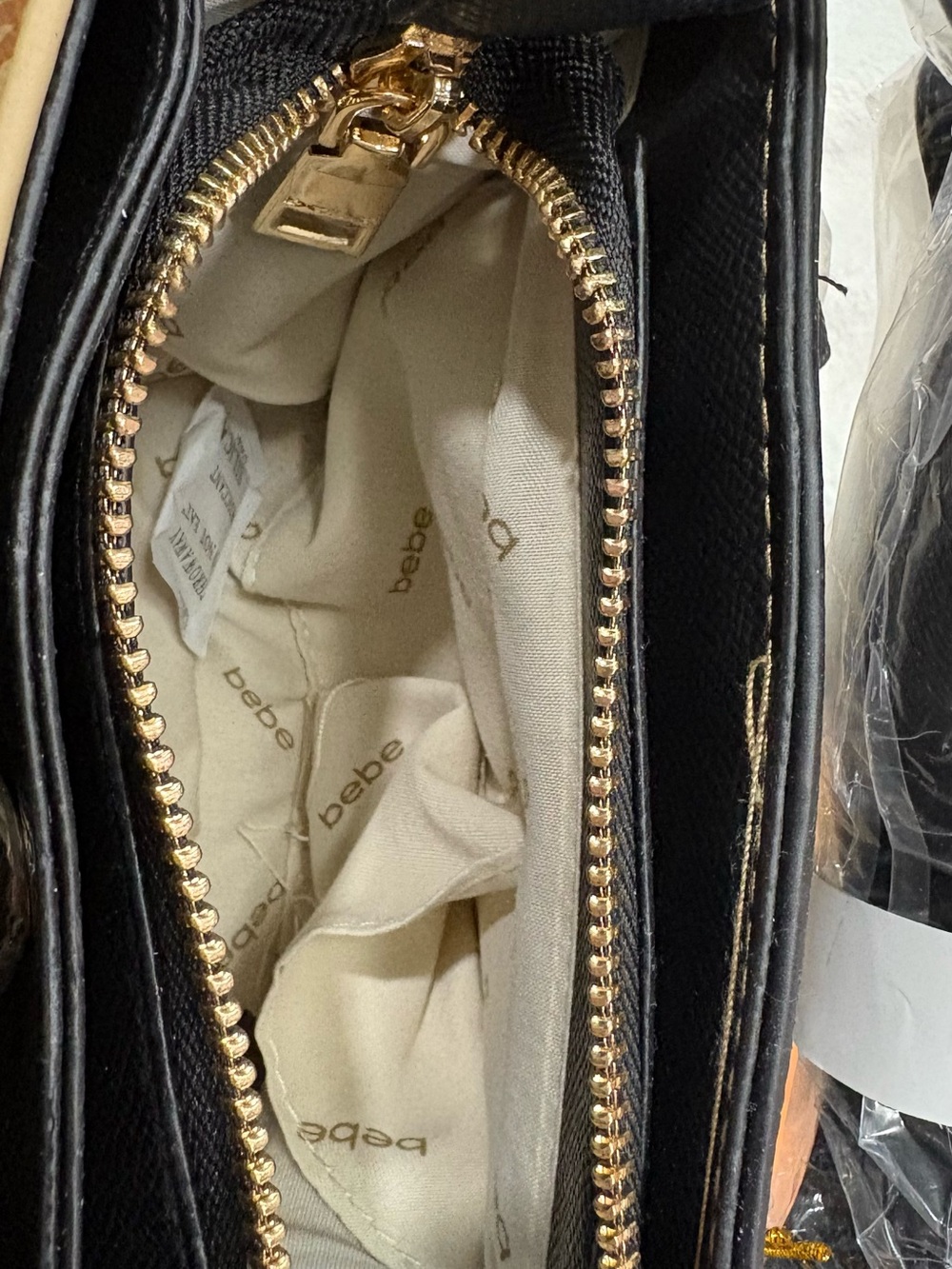 bebe Two-Tone Mini Satchel in Beige and Black with Gold Hardware - Picture 4 of 5